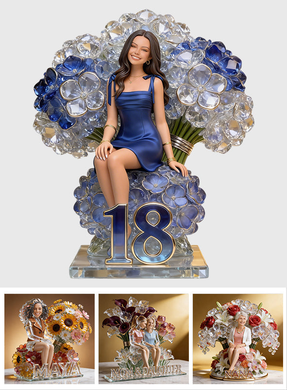 Mädchen und Blumen – Geschenke für Tochter, Ehefrau, Freundin, Mutter, Oma – Personalisierte Acrylplakette in individueller Form zum Geburtstag