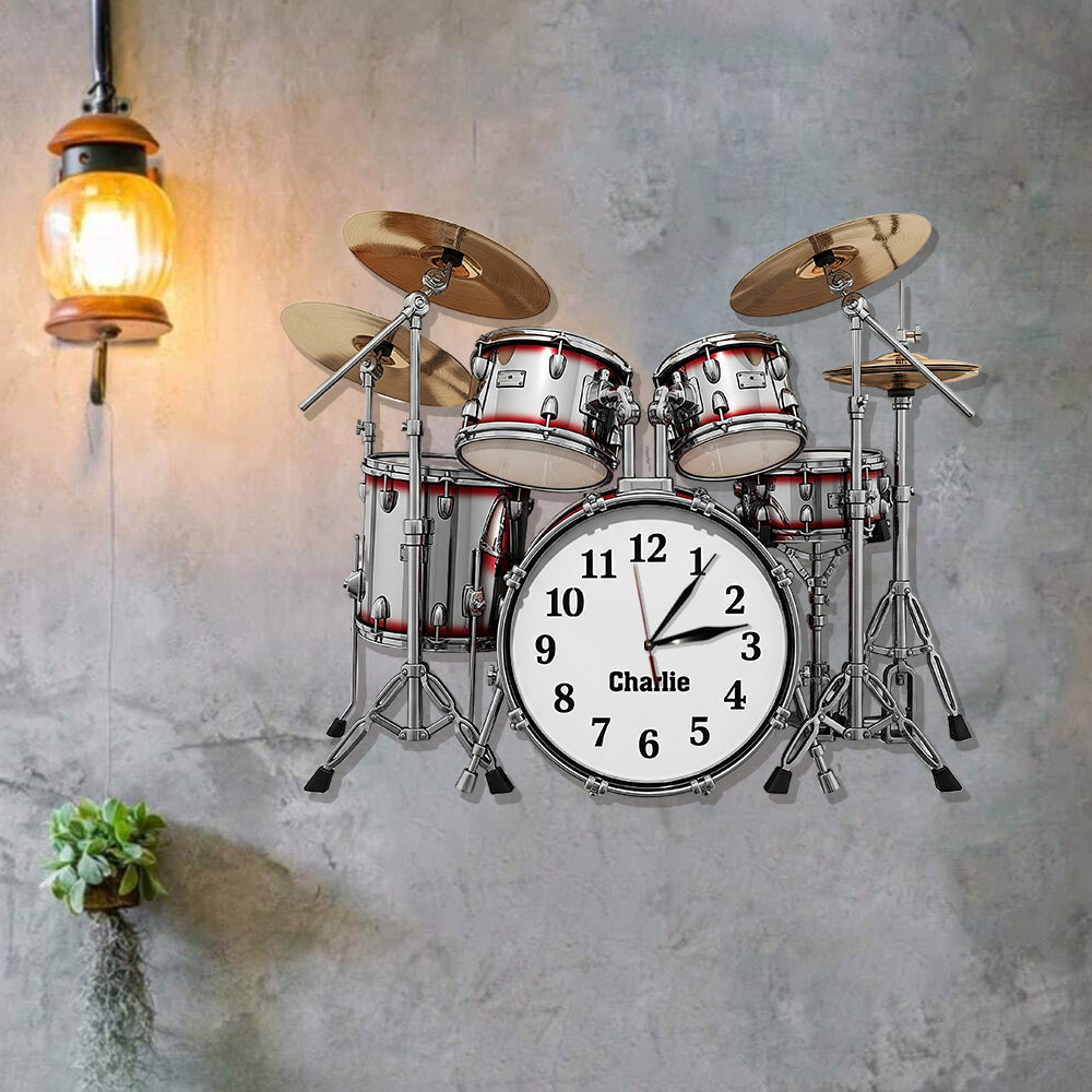Horloge murale lumineuse LED personnalisée pour batteur « Heure de jouer de la batterie »