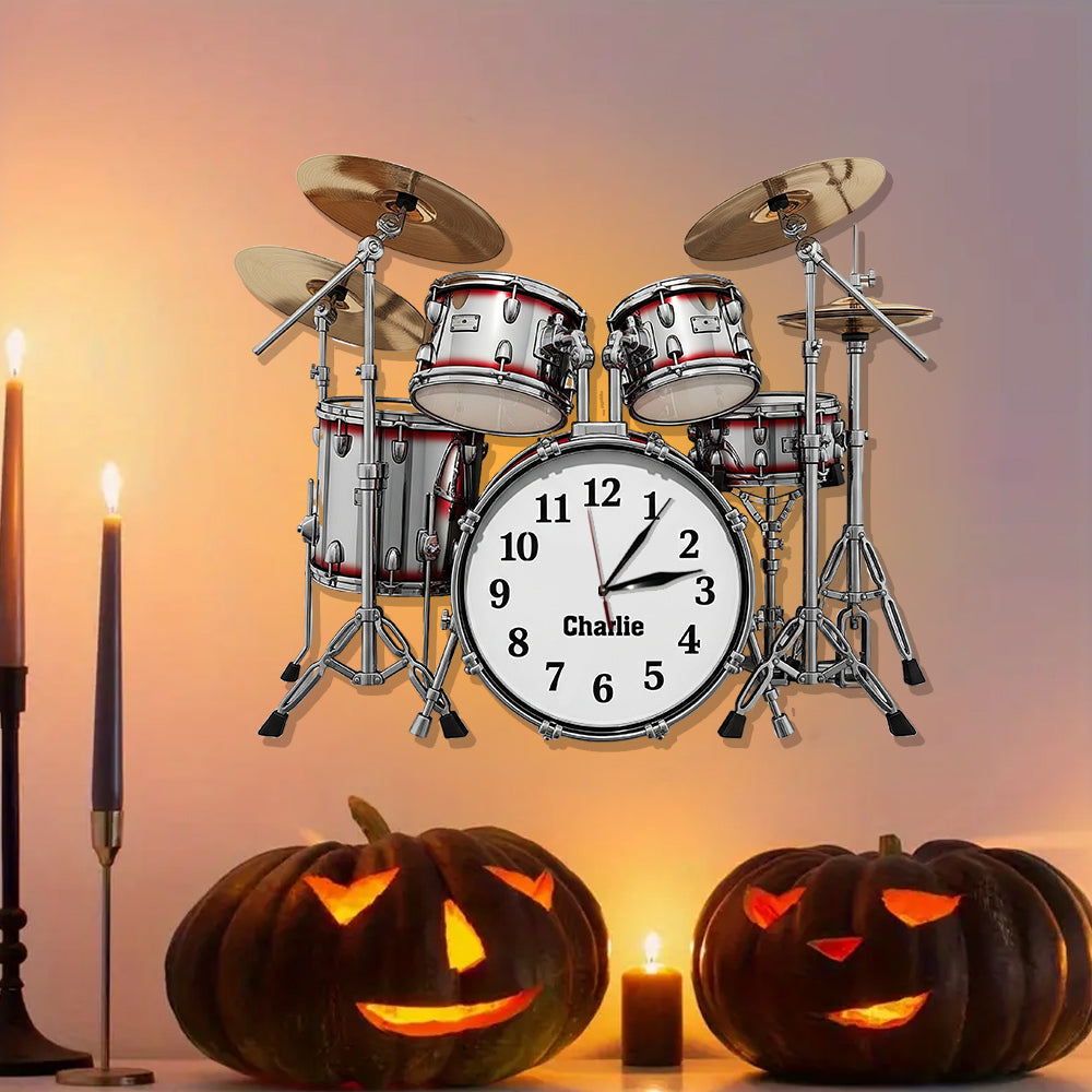 Horloge murale lumineuse LED personnalisée pour batteur « Heure de jouer de la batterie »
