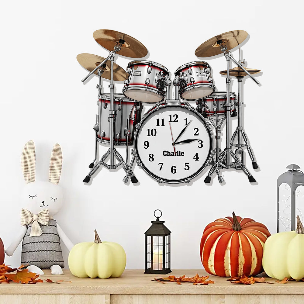 Horloge murale lumineuse LED personnalisée pour batteur « Heure de jouer de la batterie »