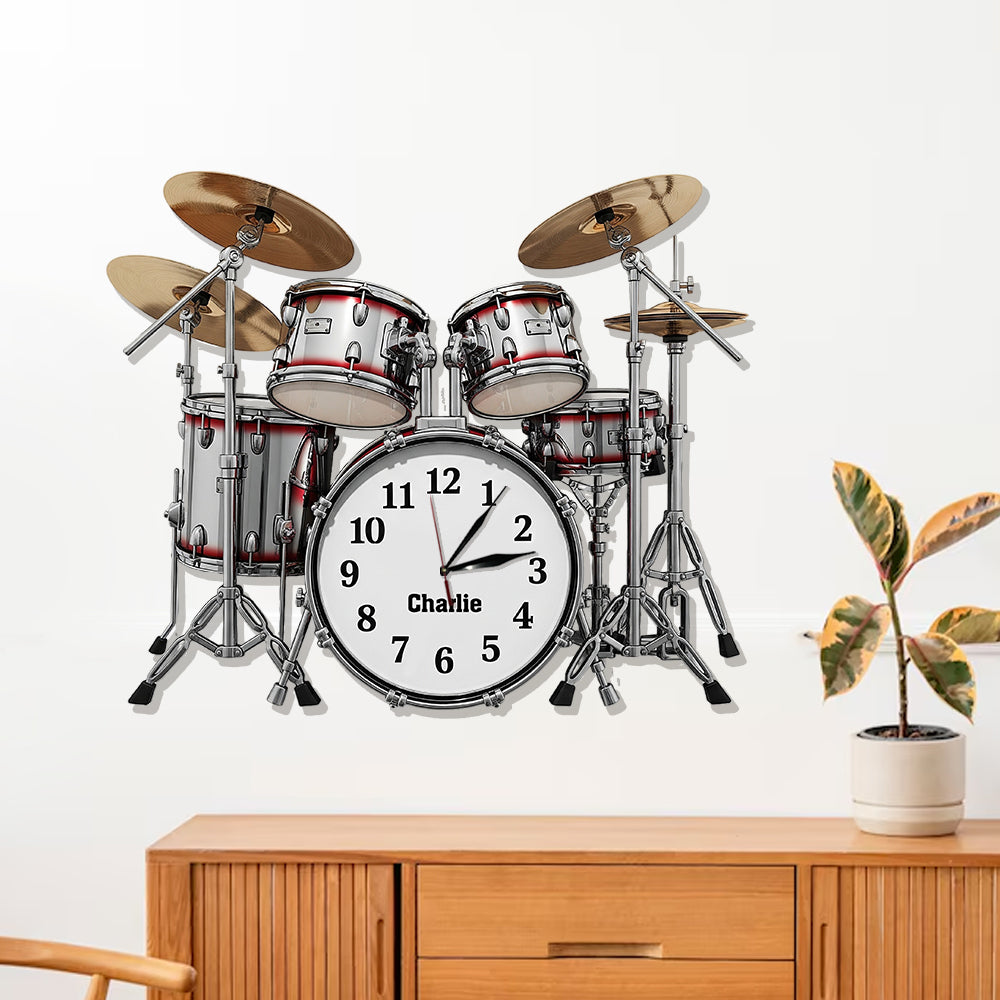 Horloge murale lumineuse LED personnalisée pour batteur « Heure de jouer de la batterie »