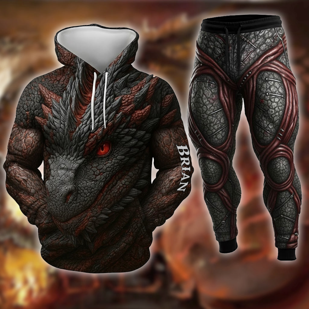 Cadeau pour les amoureux des dragons - Sweat à capuche et pantalon de survêtement personnalisés avec un dragon
