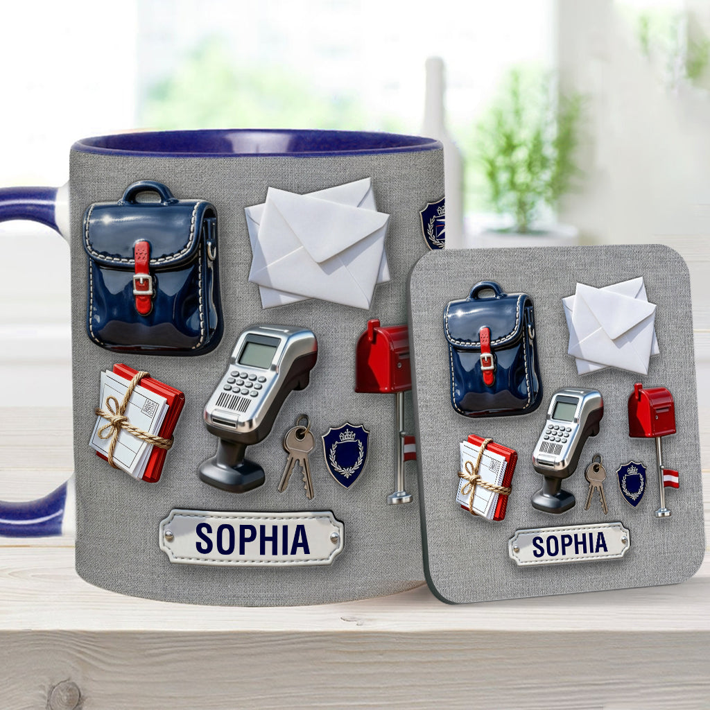 Der beste Postbote der Welt – Personalisierte Tasse und Untersetzer mit Postboten-Motiv