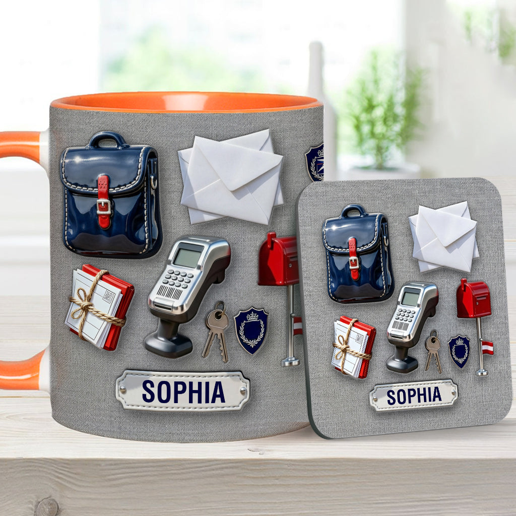 Der beste Postbote der Welt – Personalisierte Tasse und Untersetzer mit Postboten-Motiv