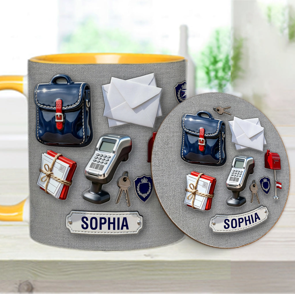 Der beste Postbote der Welt – Personalisierte Tasse und Untersetzer mit Postboten-Motiv