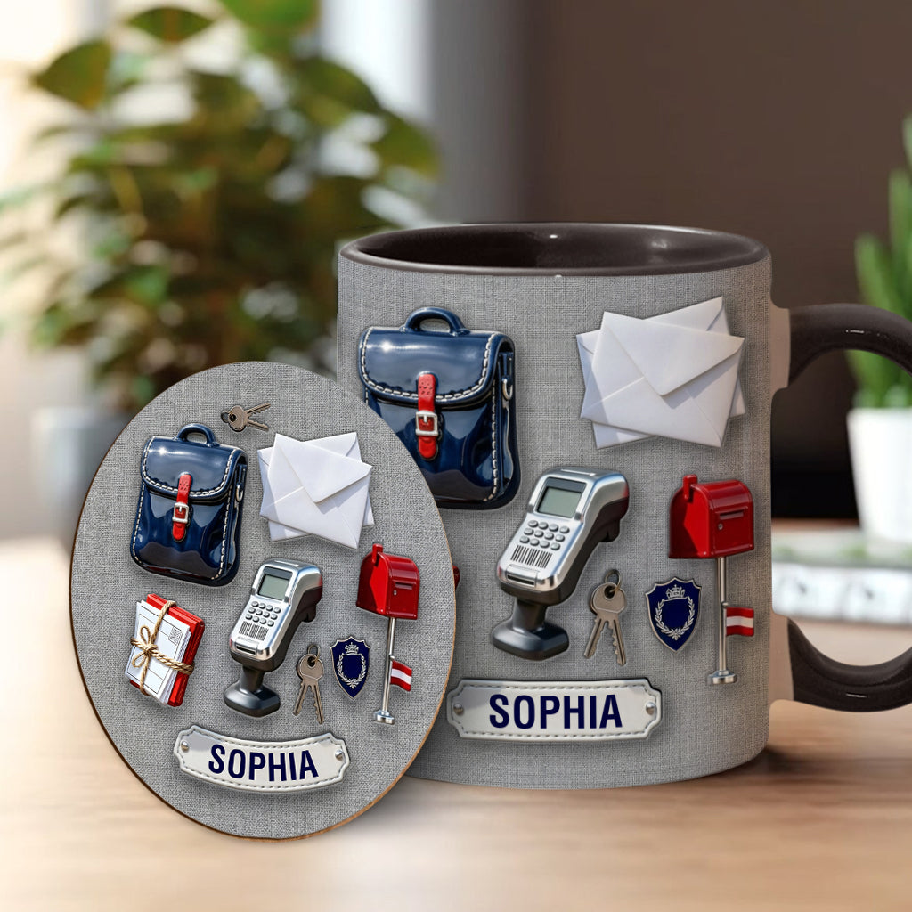 Der beste Postbote der Welt – Personalisierte Tasse und Untersetzer mit Postboten-Motiv