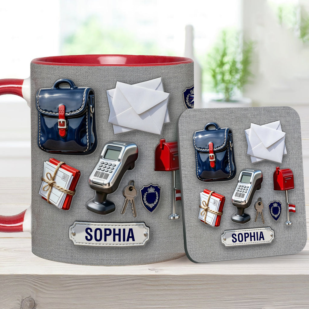 Der beste Postbote der Welt – Personalisierte Tasse und Untersetzer mit Postboten-Motiv