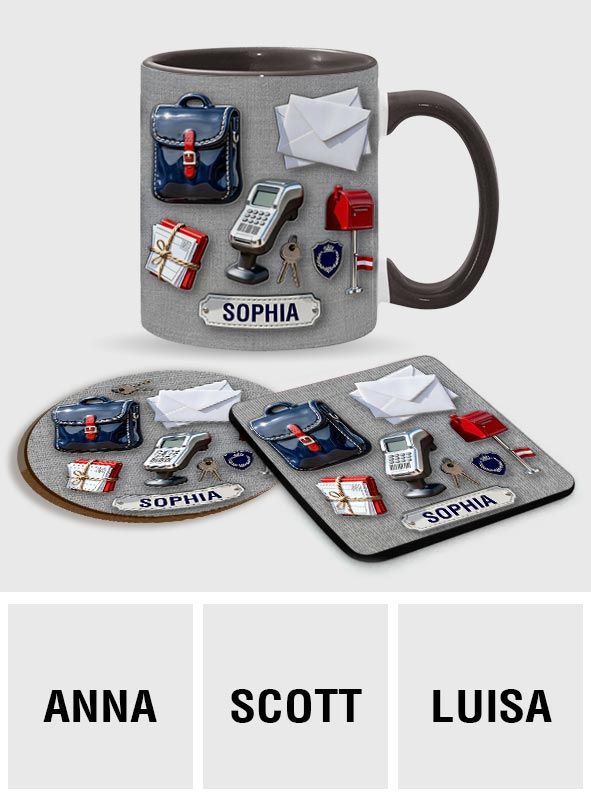 Der beste Postbote der Welt – Personalisierte Tasse und Untersetzer mit Postboten-Motiv