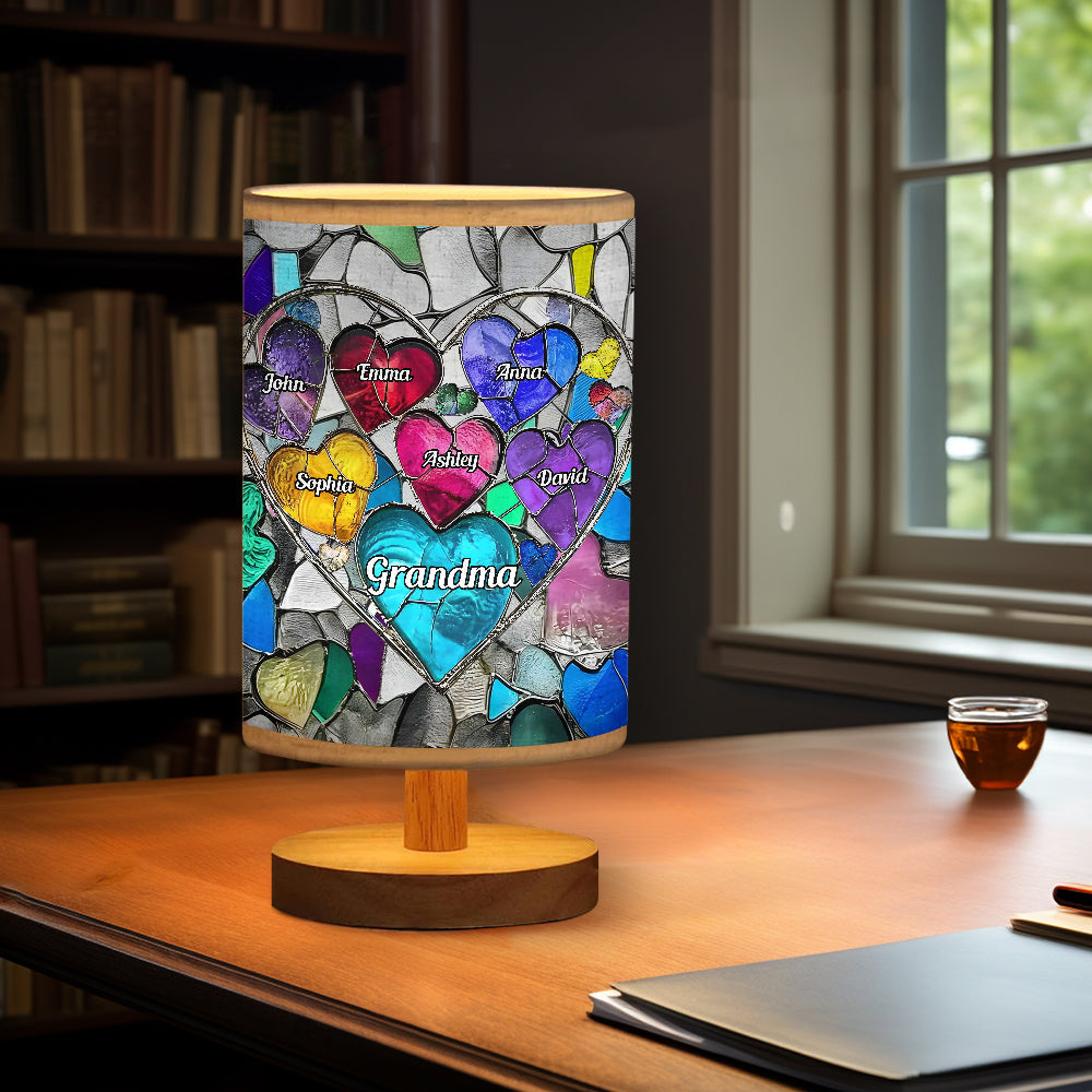 Grandma's Mom's Sweethearts - Personalized Grandma Table Lamp with Wood Base
