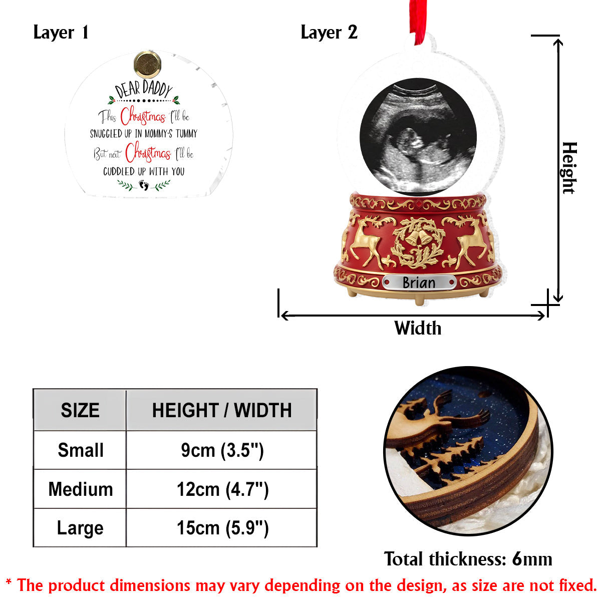 Amour du ventre rond - Cadeau idéal pour le futur papa - Boîte à musique boule de neige en cristal - Ornement de grossesse personnalisé