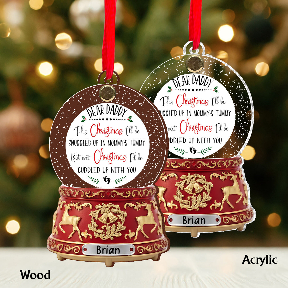 Amour du ventre rond - Cadeau idéal pour le futur papa - Boîte à musique boule de neige en cristal - Ornement de grossesse personnalisé