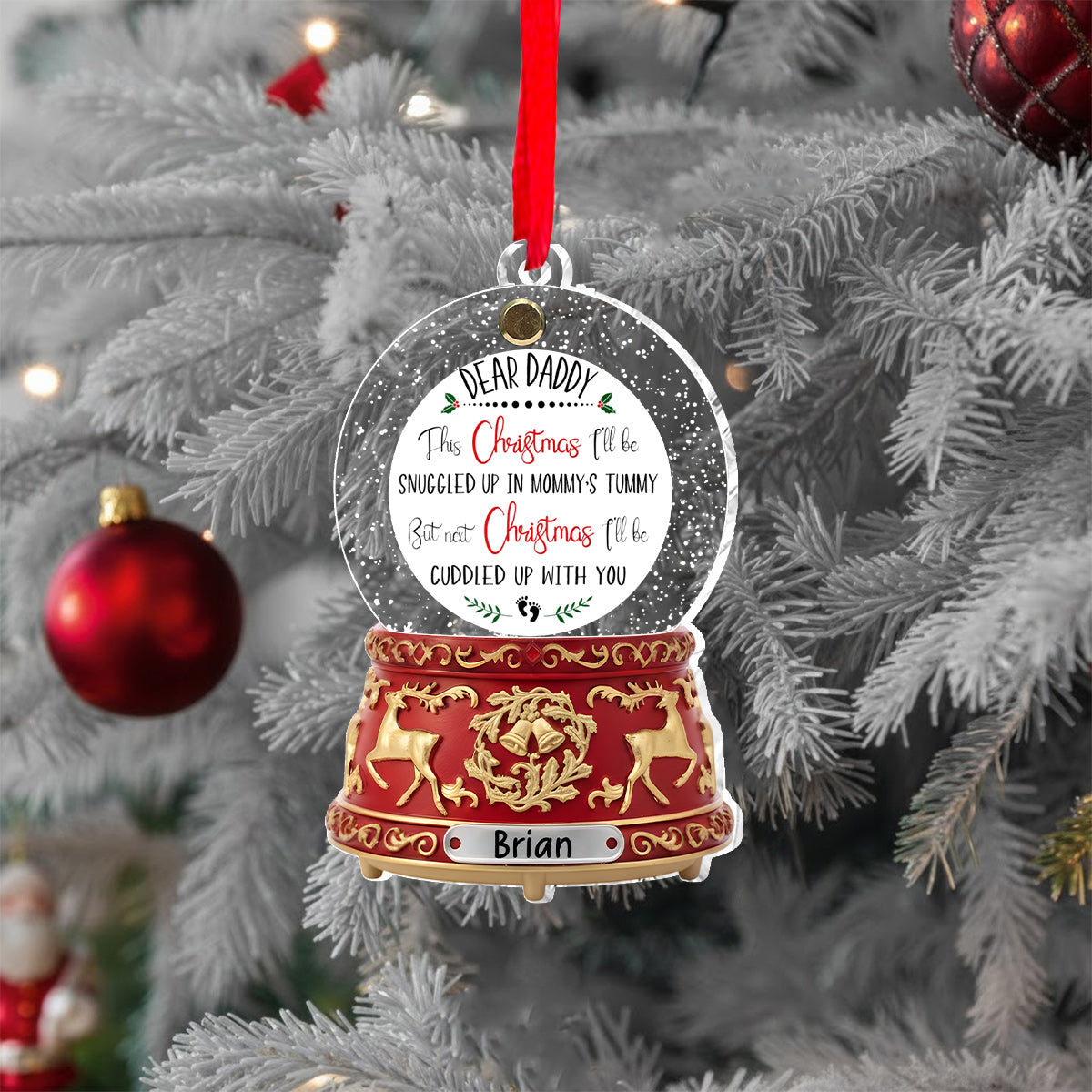 Amour du ventre rond - Cadeau idéal pour le futur papa - Boîte à musique boule de neige en cristal - Ornement de grossesse personnalisé