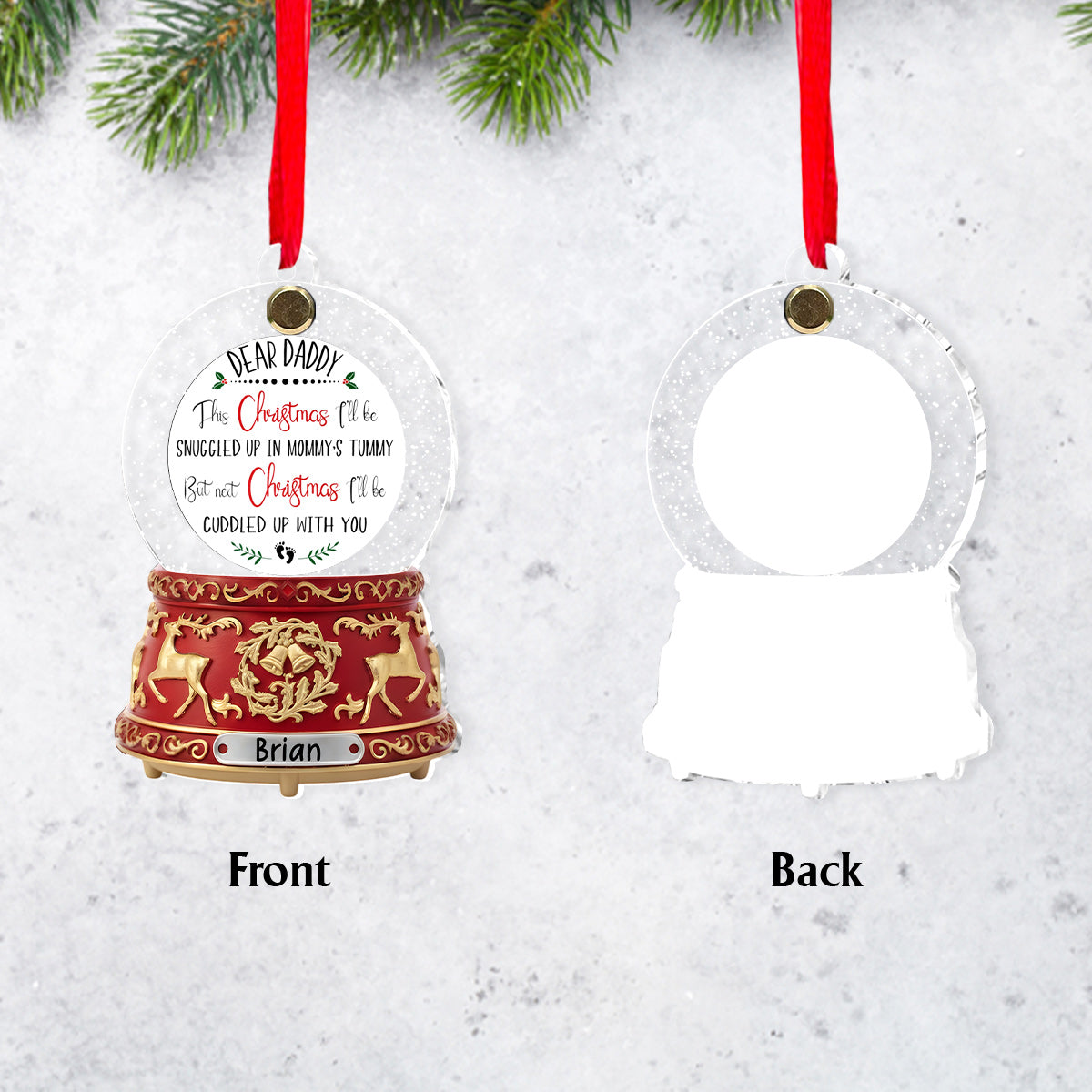 Amour du ventre rond - Cadeau idéal pour le futur papa - Boîte à musique boule de neige en cristal - Ornement de grossesse personnalisé