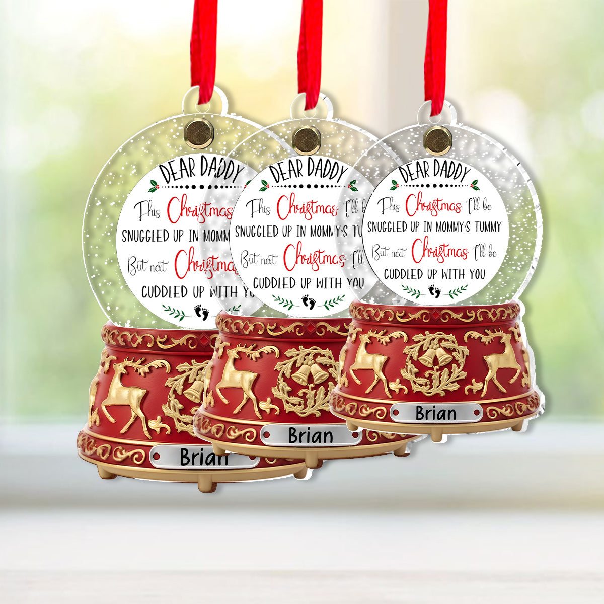 Amour du ventre rond - Cadeau idéal pour le futur papa - Boîte à musique boule de neige en cristal - Ornement de grossesse personnalisé