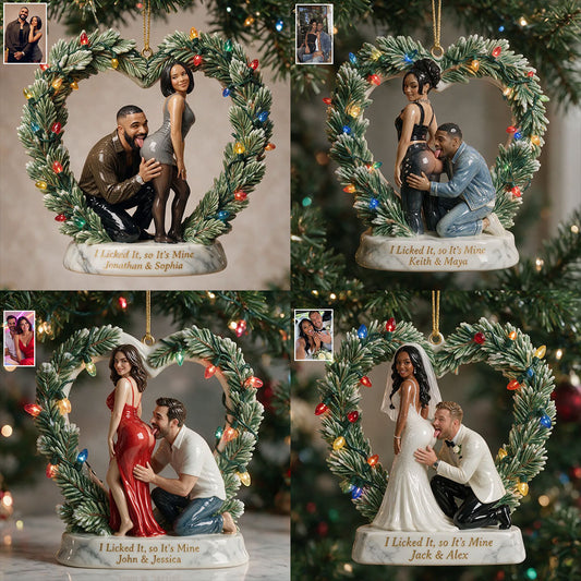 Ich habe es geleckt, also gehört es mir - Personalisierte scharfe Paar Premium 3D Ornament