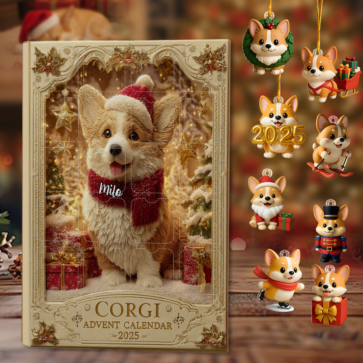Liebe Corgis – Personalisierter Corgi-Adventskalender mit Ornamenten