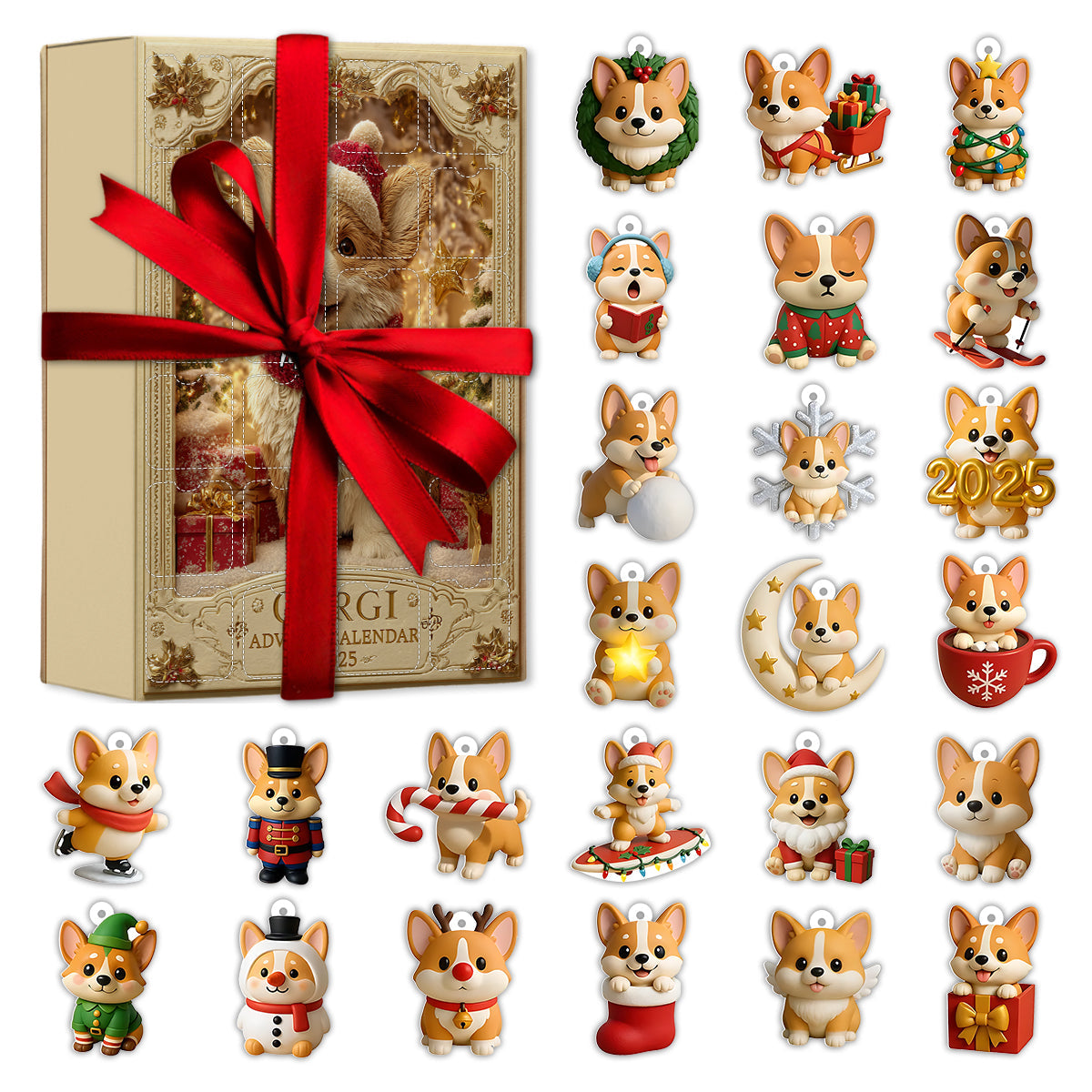 Liebe Corgis – Personalisierter Corgi-Adventskalender mit Ornamenten