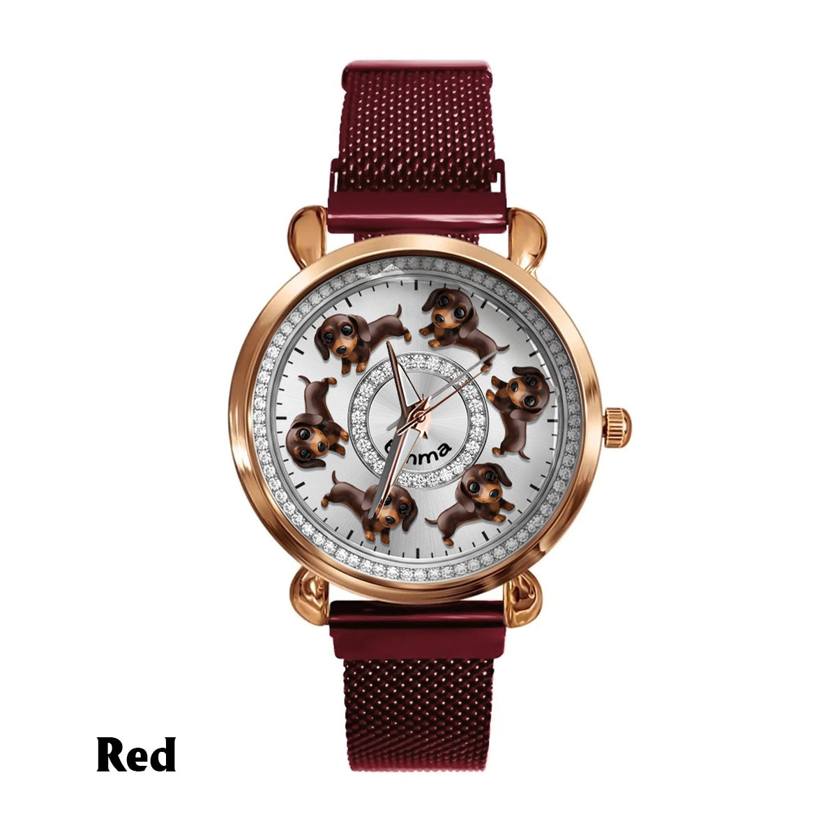 Montre-bracelet personnalisée pour femme avec un chien : « J’aime mes chiens ». 