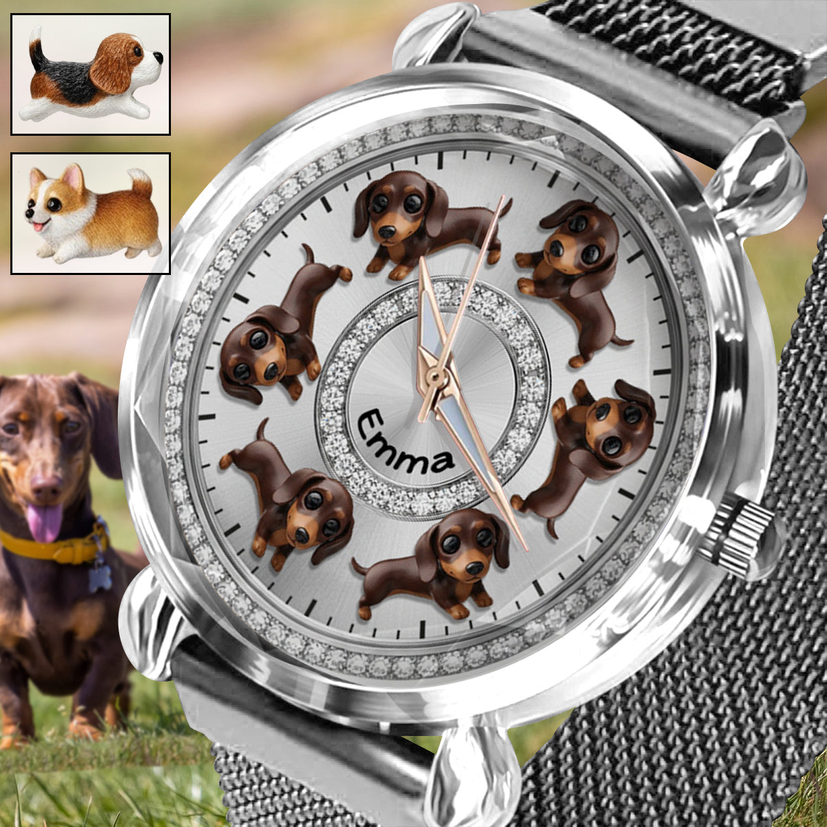 Montre-bracelet personnalisée pour femme avec un chien : « J’aime mes chiens ». 