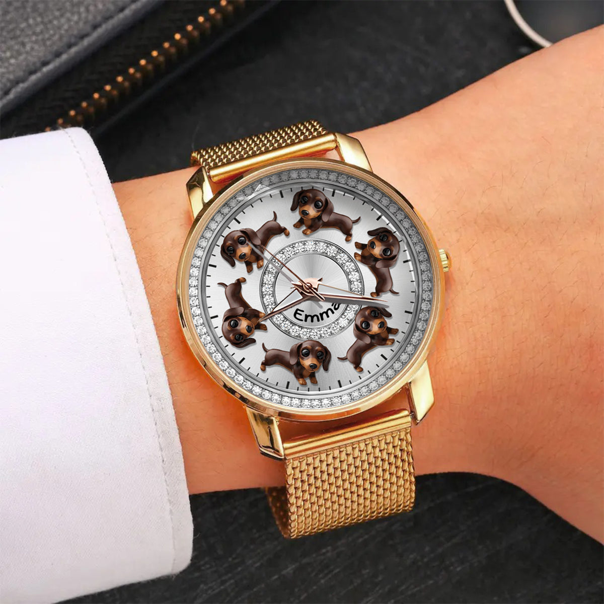 Montre-bracelet personnalisée pour femme avec un chien : « J’aime mes chiens ». 