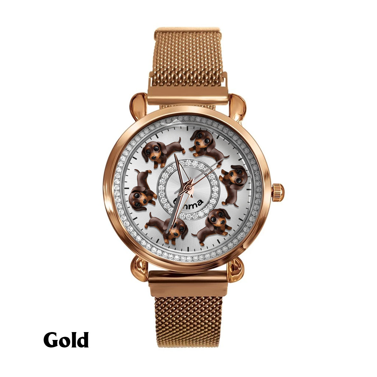 Montre-bracelet personnalisée pour femme avec un chien : « J’aime mes chiens ». 