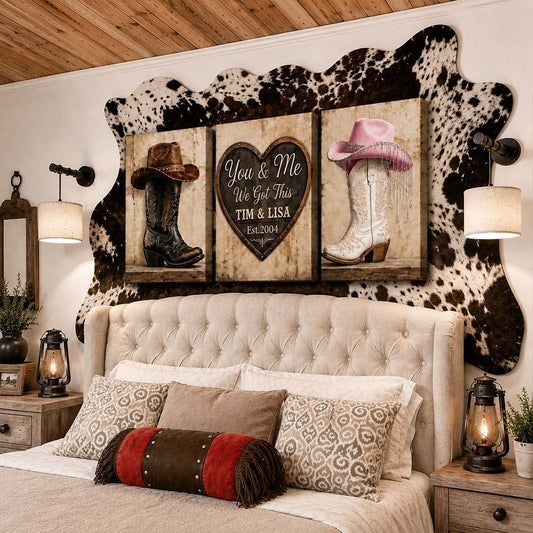 Nous avons ça, Décoration de Ferme, Couple Cowboy Cowgirl - Affiche & Ensemble Toile Personnalisé