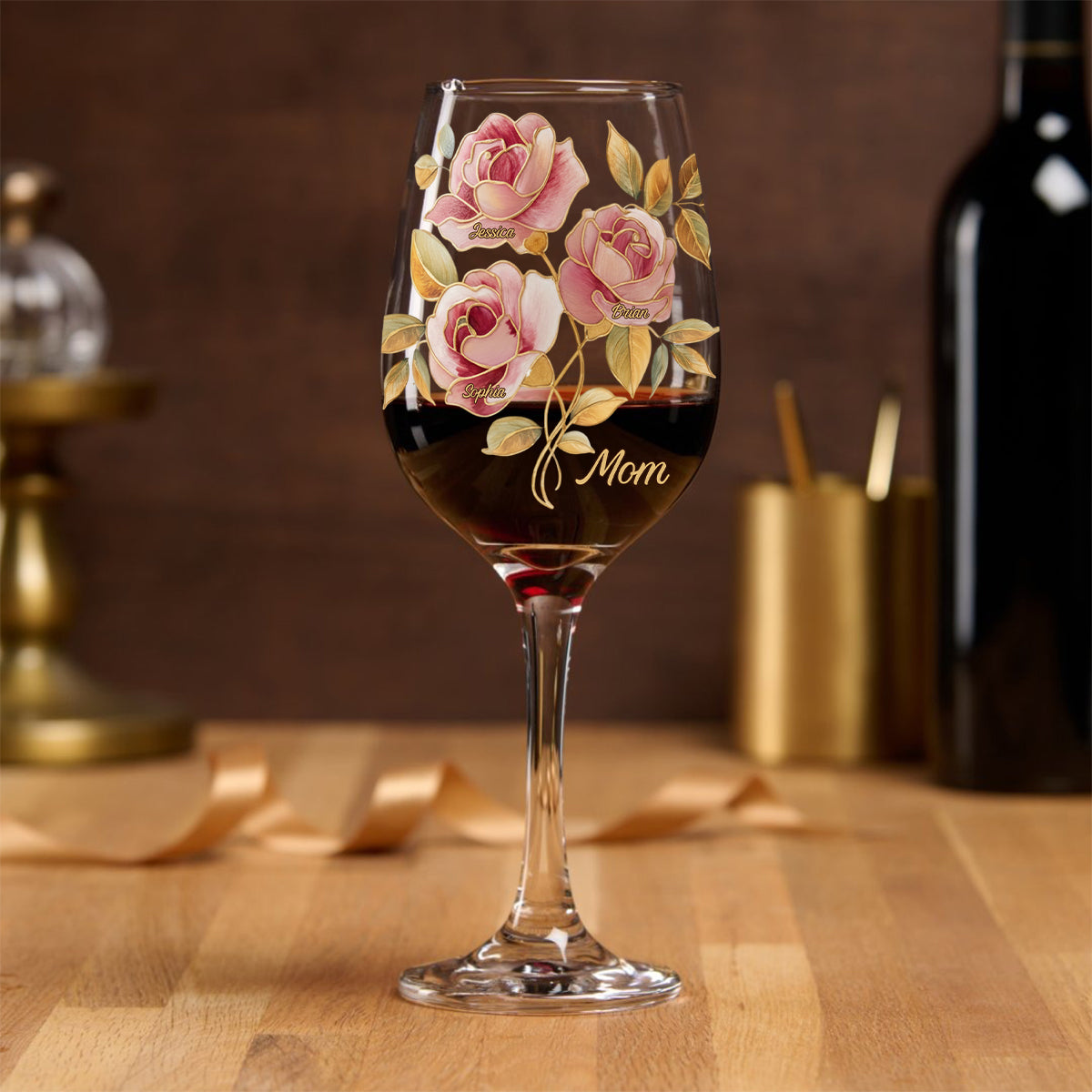 Rose Stained Glass Style Gift For Mother/ Mom/... - Personalized Mother Wine Glass With Long Stem