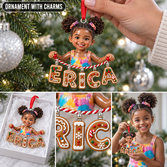 Holding Name Letter Gift For Kids - Personalized Kid Ornament With Charm