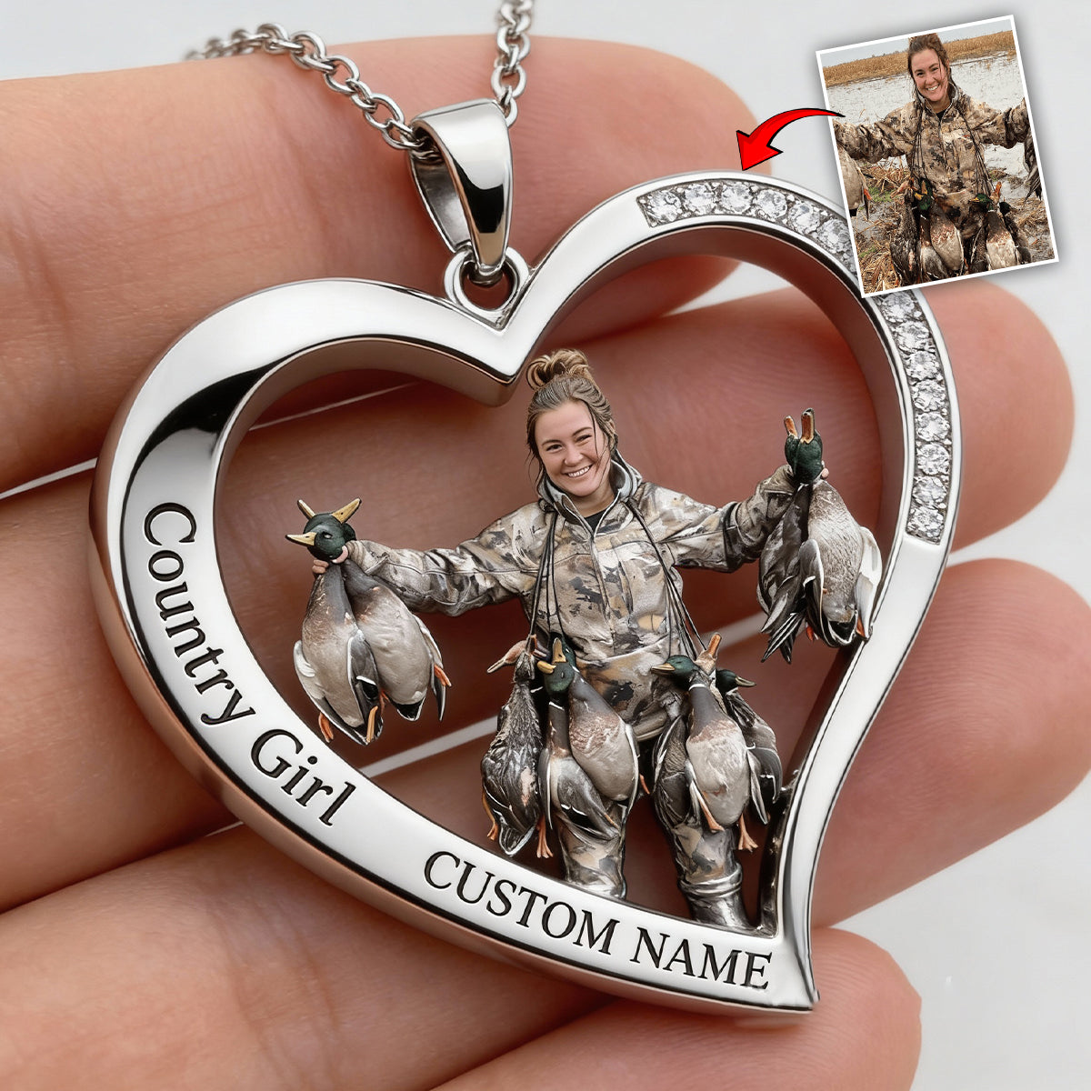 Collier pendentif personnalisé en métal en forme de chasse, réalisé à partir de n'importe quelle photo