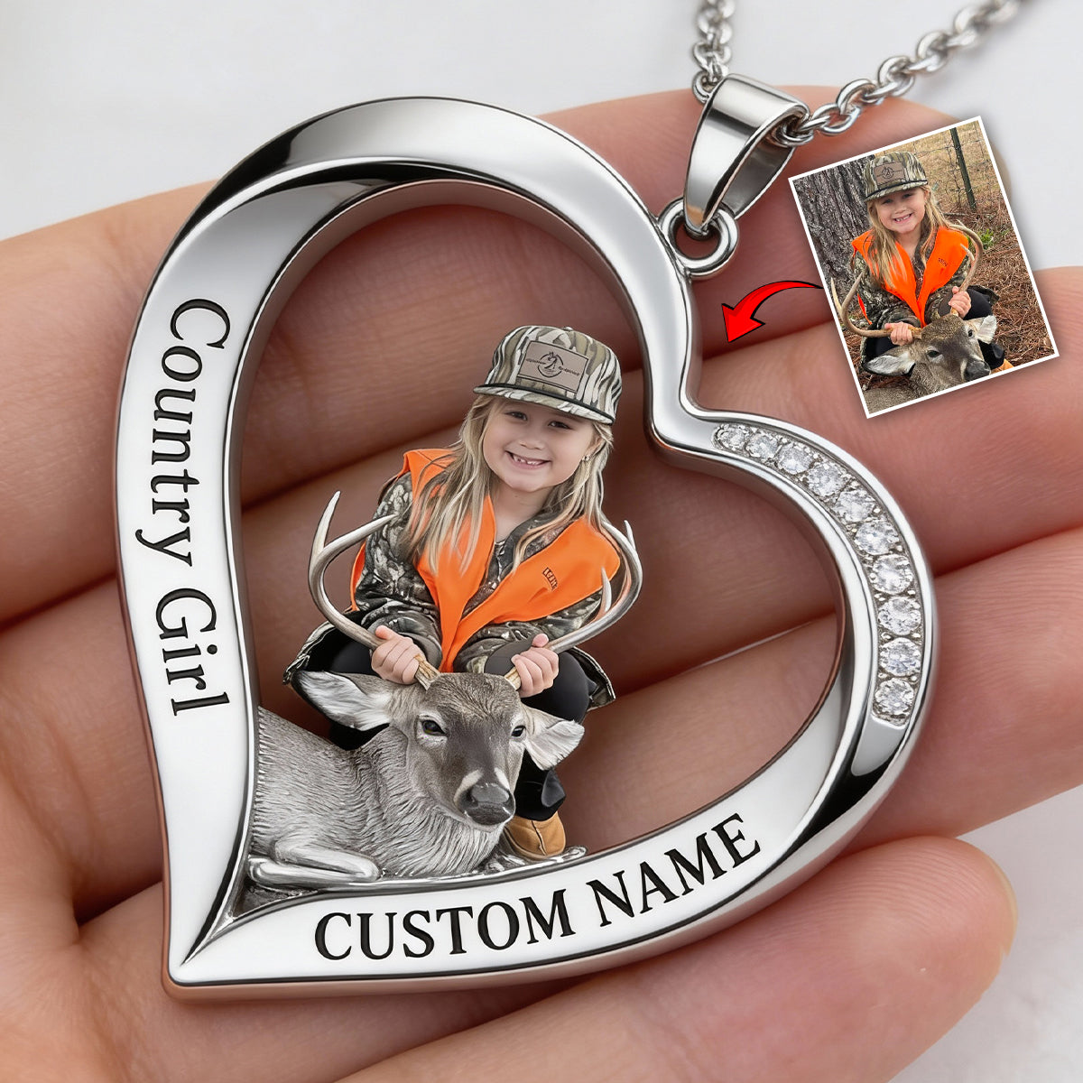 Collier pendentif personnalisé en métal en forme de chasse, réalisé à partir de n'importe quelle photo