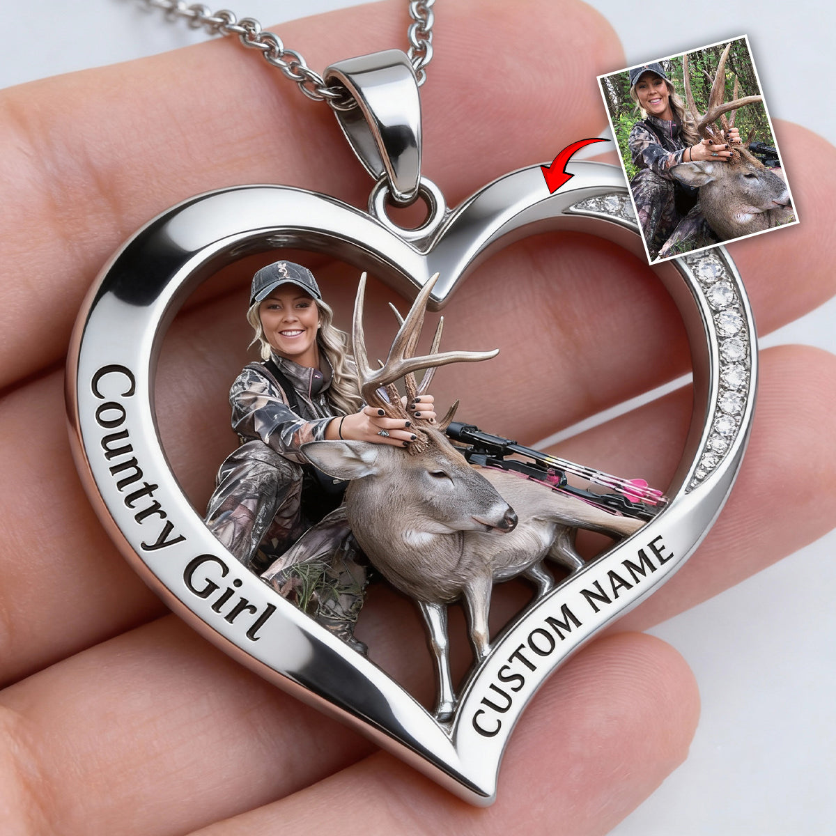 Collier pendentif personnalisé en métal en forme de chasse, réalisé à partir de n'importe quelle photo