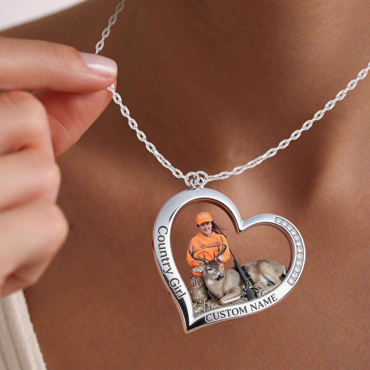Collier pendentif personnalisé en métal en forme de chasse, réalisé à partir de n'importe quelle photo