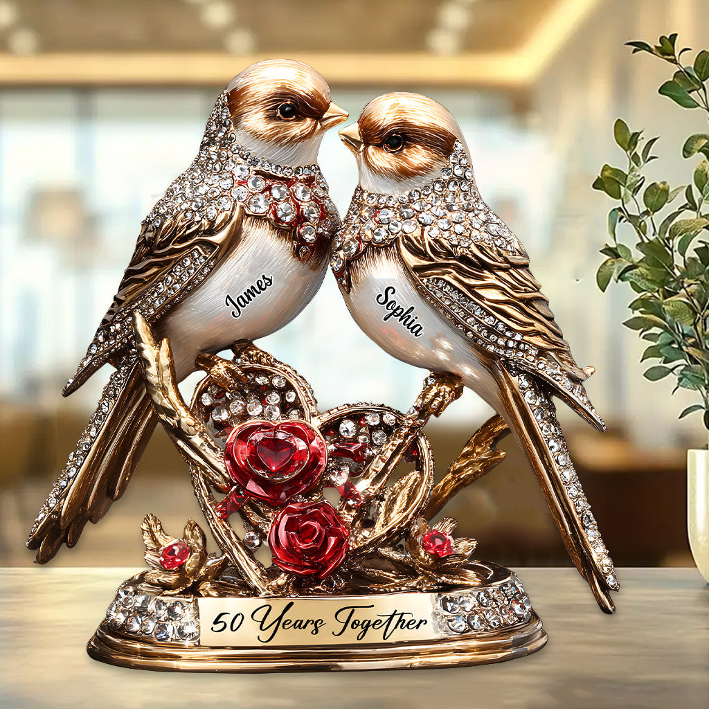 Lovebirds Couple Anniversary 50 Years Together - Personalized Couple Custom Shaped Acrylic Plaque