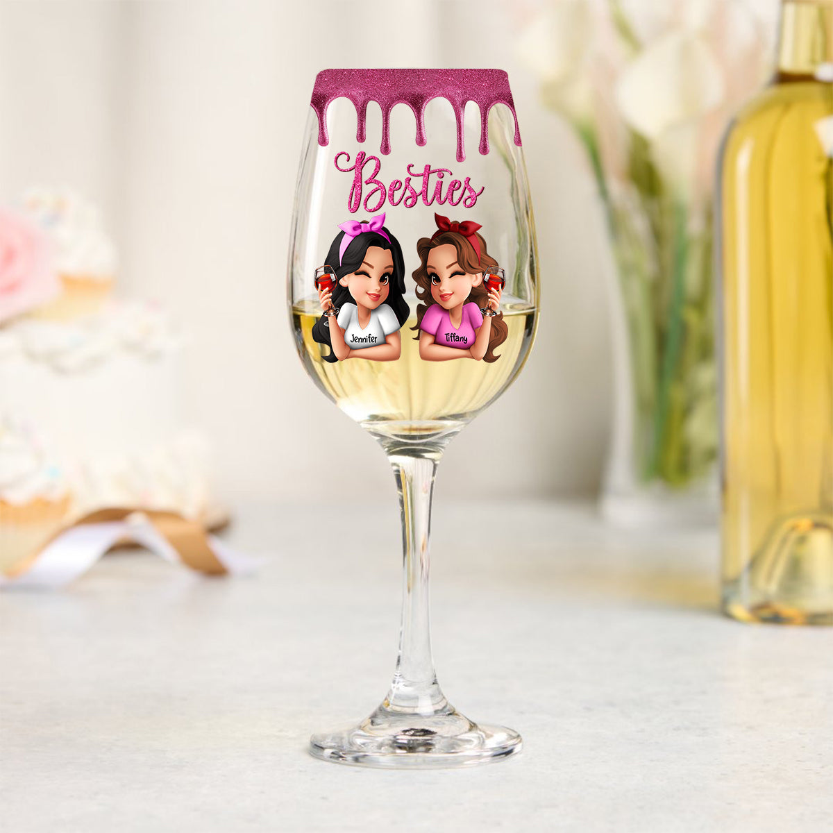 Bestie Tipsy - Personalized Bestie Wine Glass With Long Stem