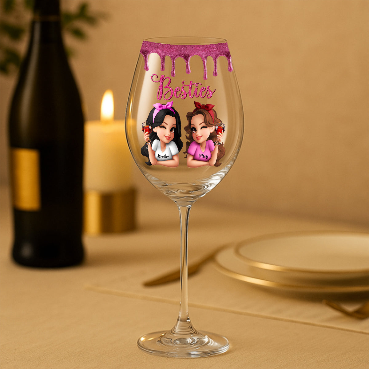 Bestie Tipsy - Personalized Bestie Wine Glass With Long Stem