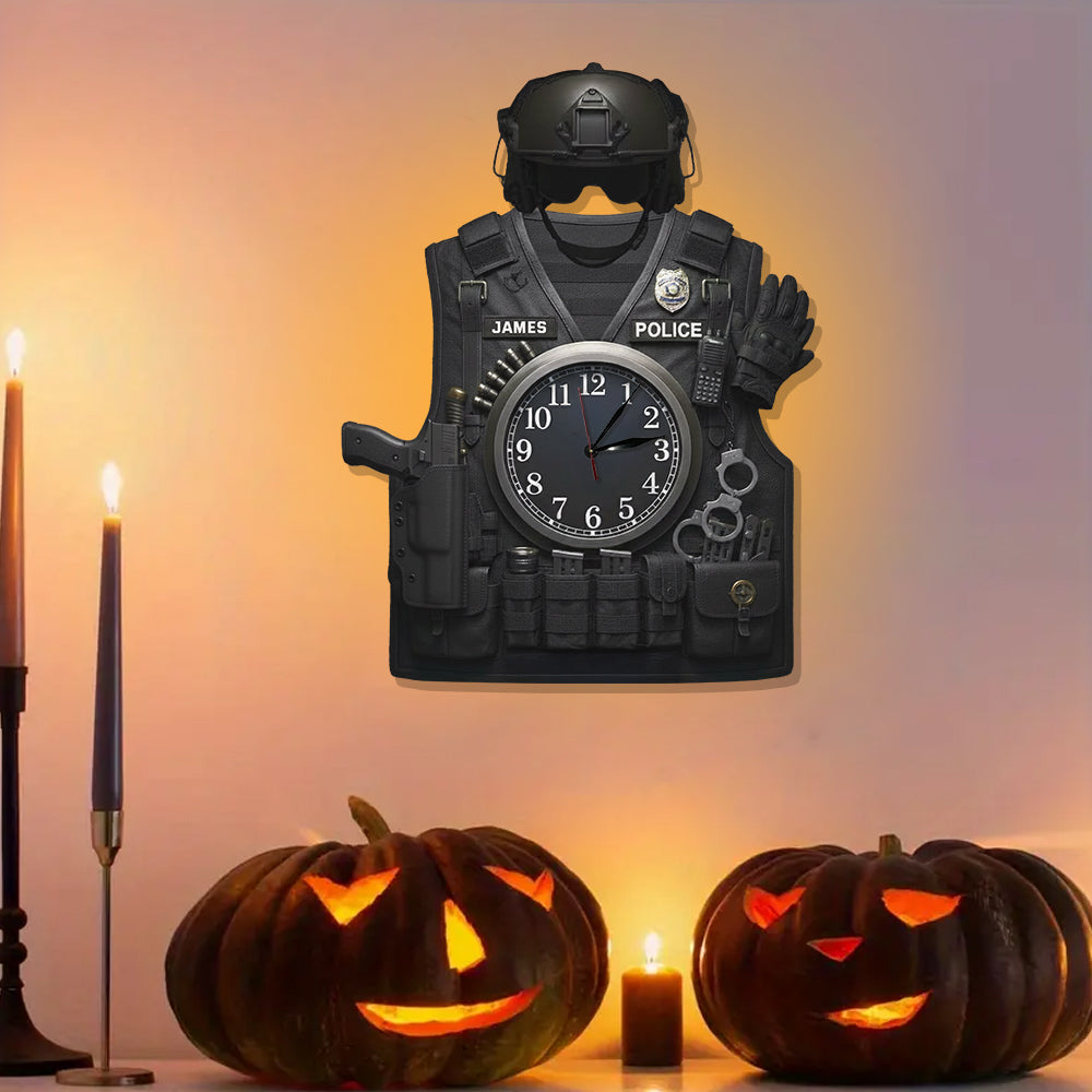 Serve And Protect - Personalized Police Officer LED Light Wall Clock