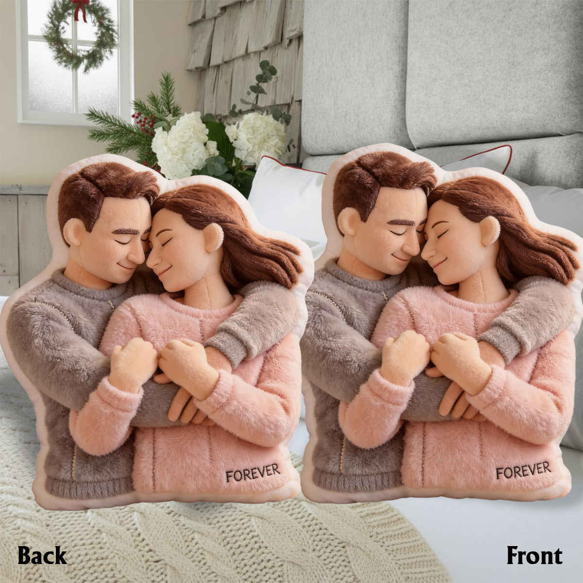 Custom From Photo - Meaningful Gifts - Personalized Couple Faux Fur Shaped Pillow