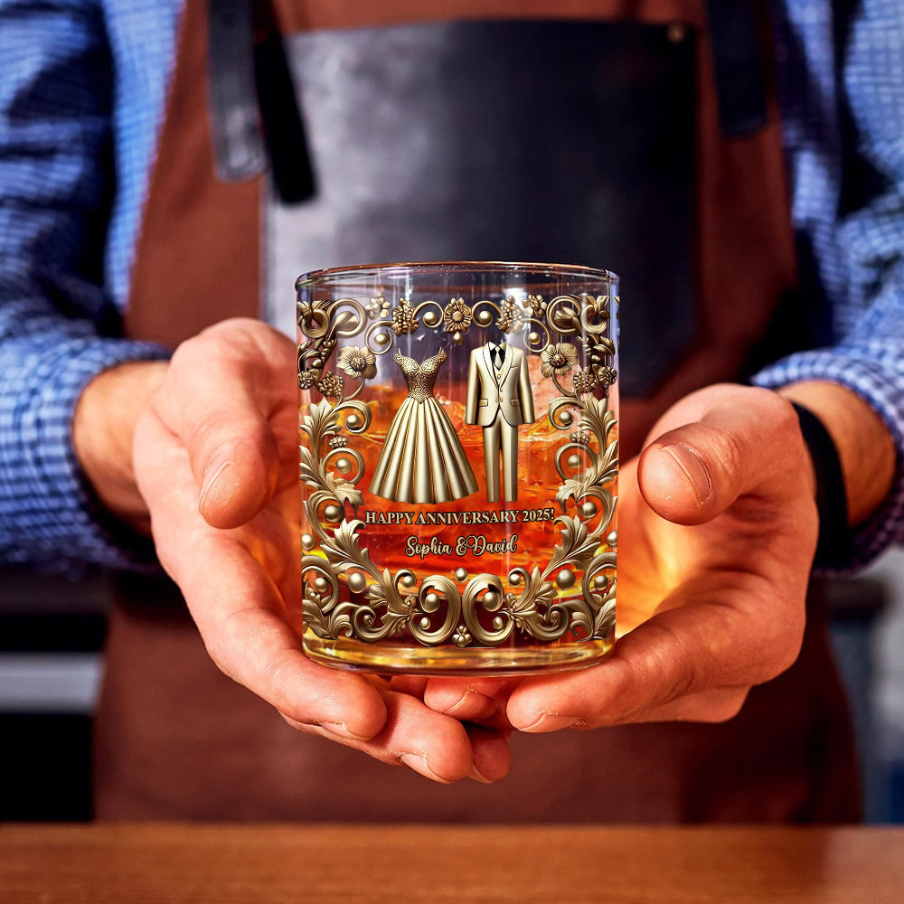 Unique Gift For Him, Couple Anniversary Gift - Personalized Couple Whiskey Glass