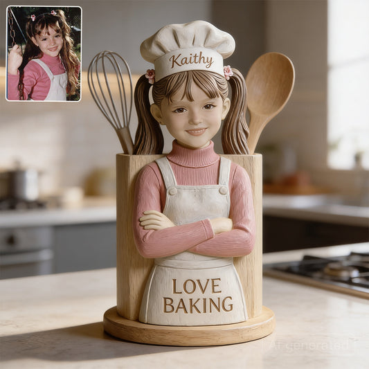 Liebe Backen - Personalisierter Holzhalter für Backutensilien