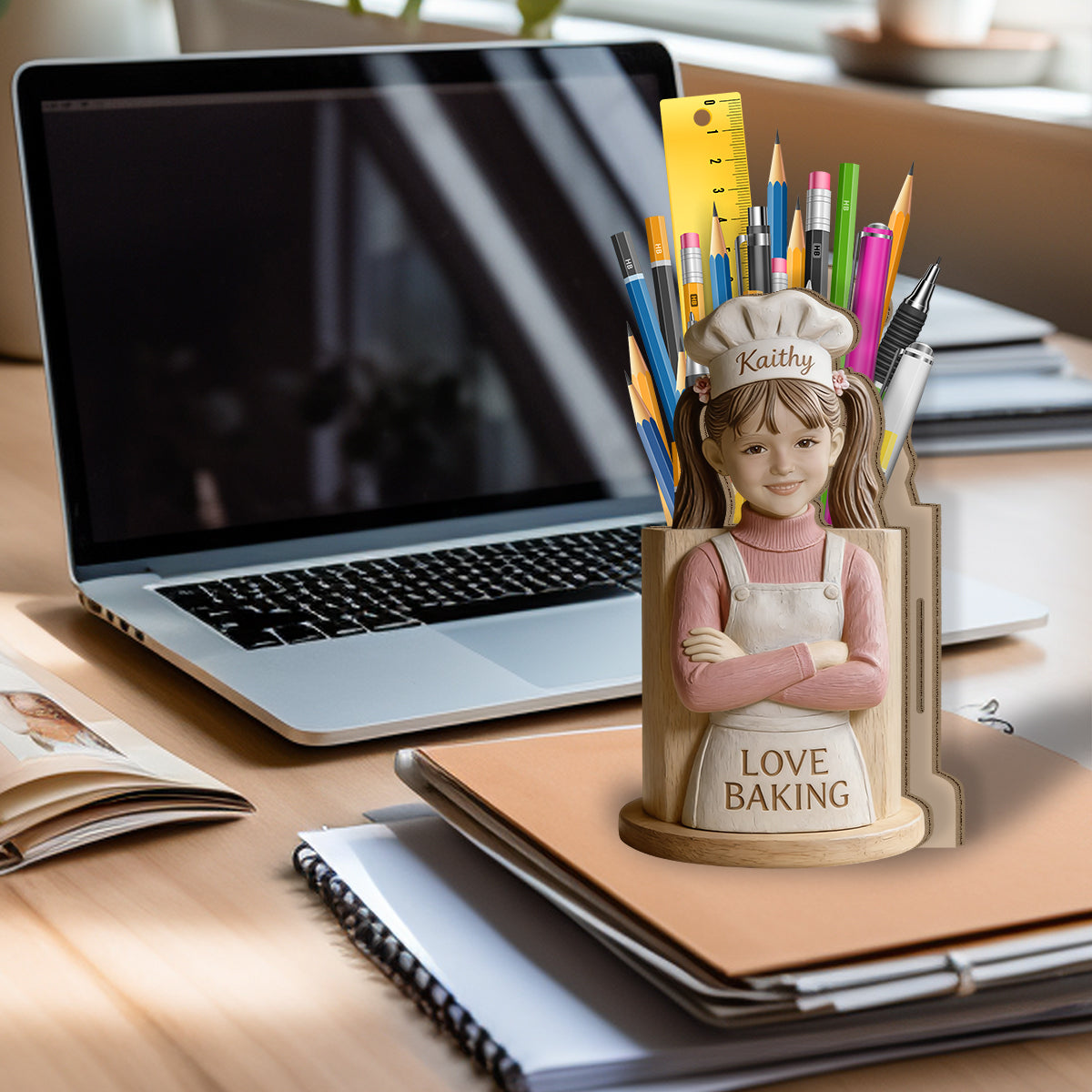 Liebe Backen - Personalisierter Holzhalter für Backutensilien