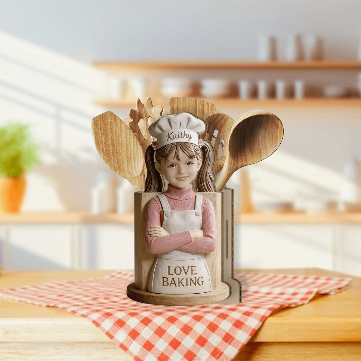 Liebe Backen - Personalisierter Holzhalter für Backutensilien