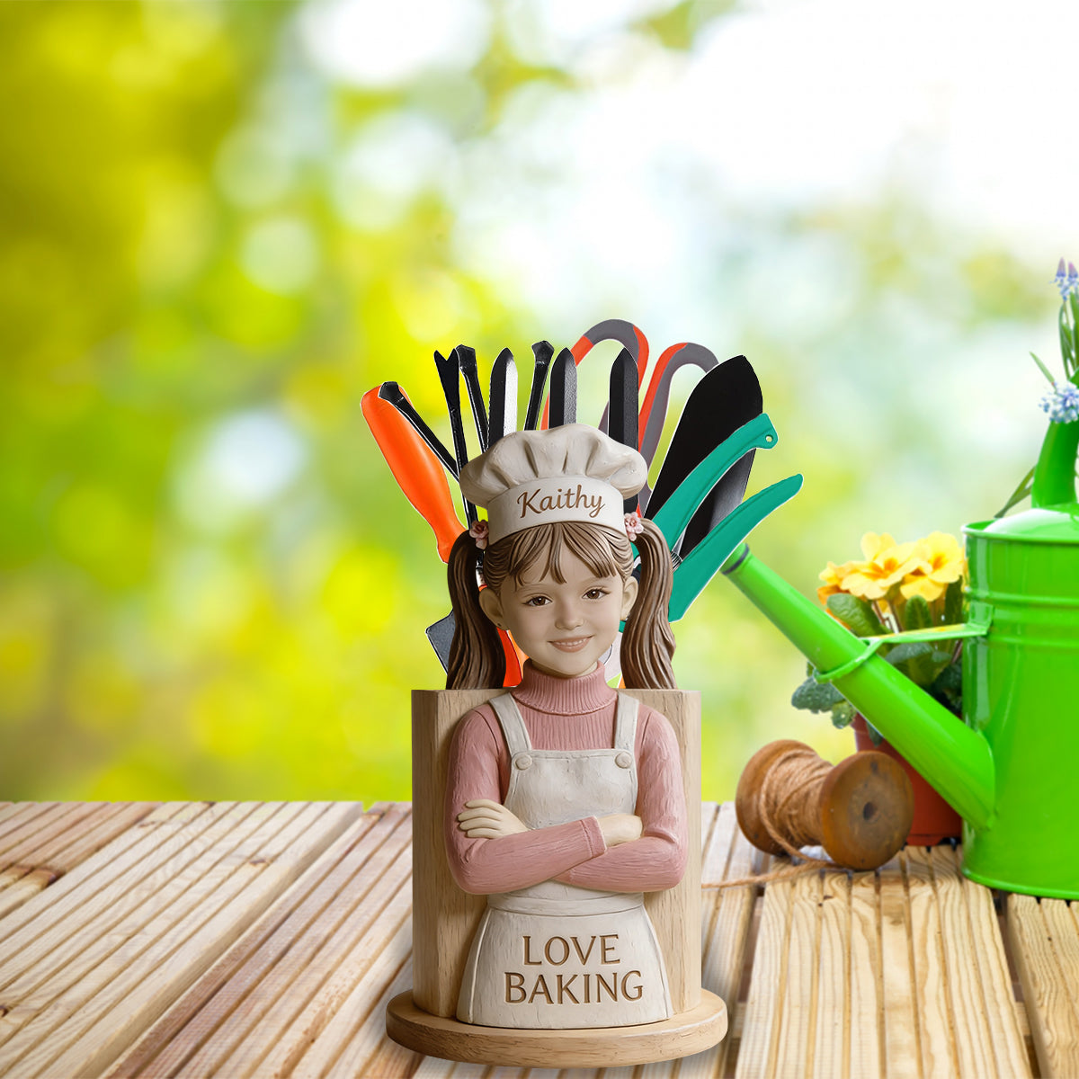 Liebe Backen - Personalisierter Holzhalter für Backutensilien