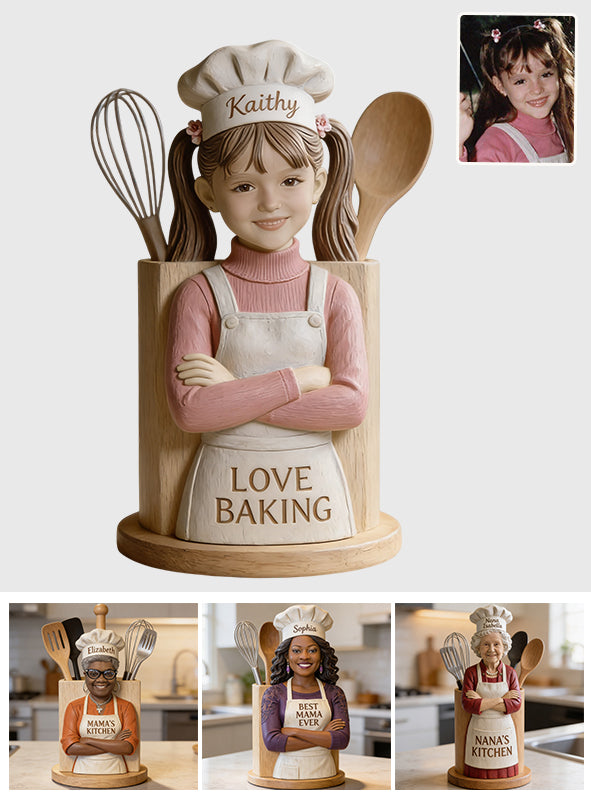 Liebe Backen - Personalisierter Holzhalter für Backutensilien