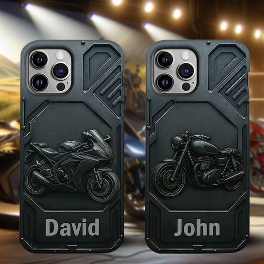Coque de téléphone personnalisée pour motard, style cruiser/sportif, avec impression intégrale.