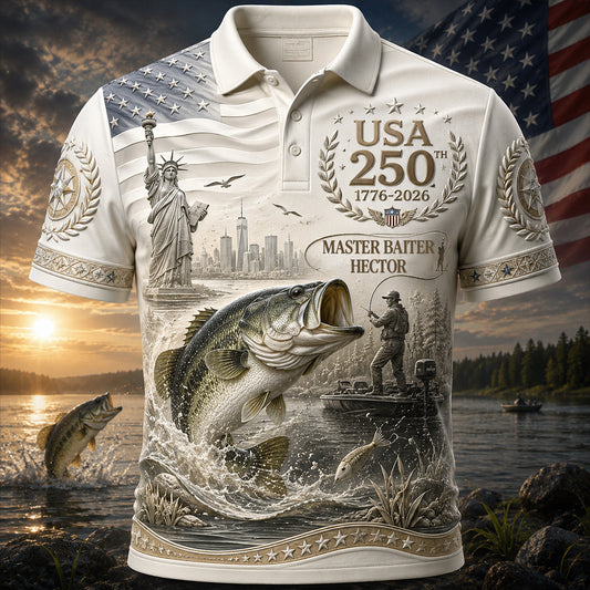USA 250. Bass - Personalisierte Angel-Polo-Shirt