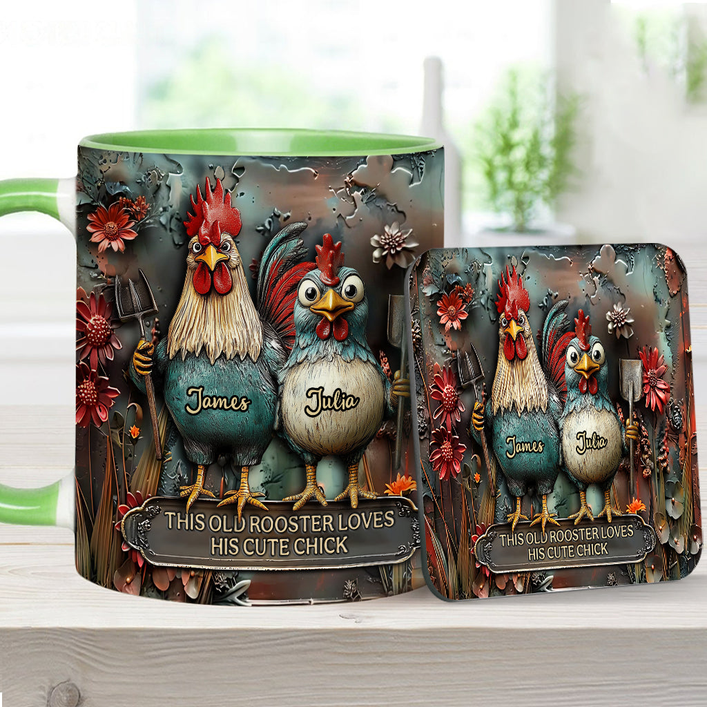 This Old Rooster Loves His Cute Chick - Personalized Chicken Accent Mug