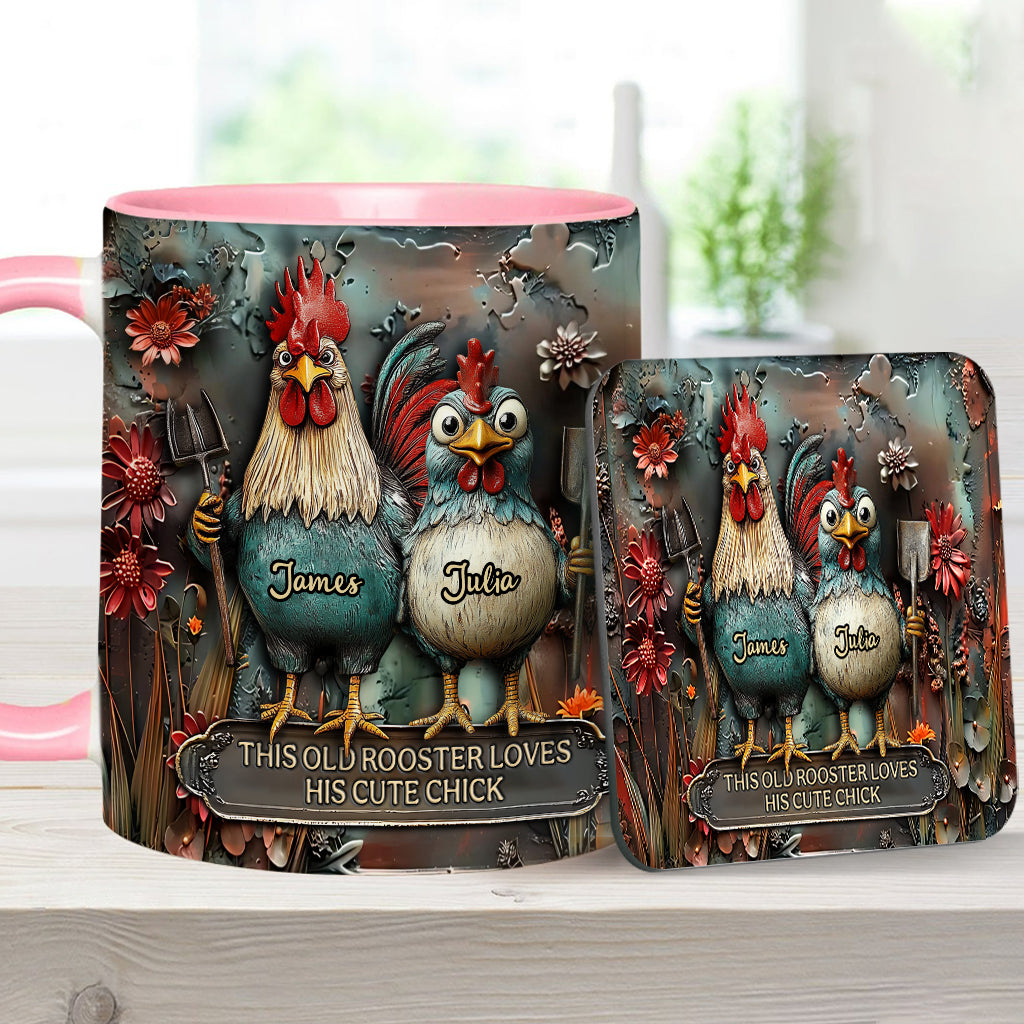 This Old Rooster Loves His Cute Chick - Personalized Chicken Accent Mug