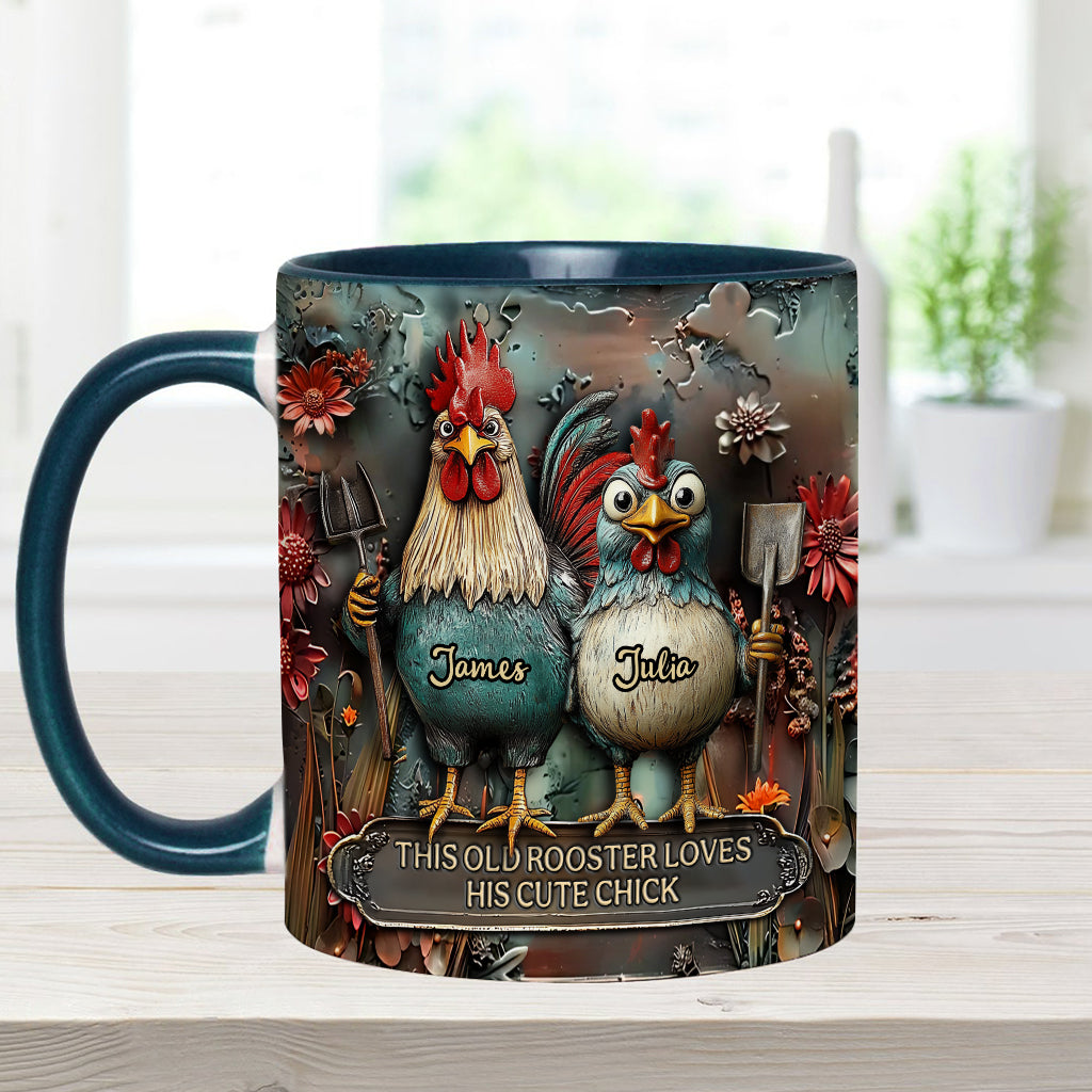 This Old Rooster Loves His Cute Chick - Personalized Chicken Accent Mug