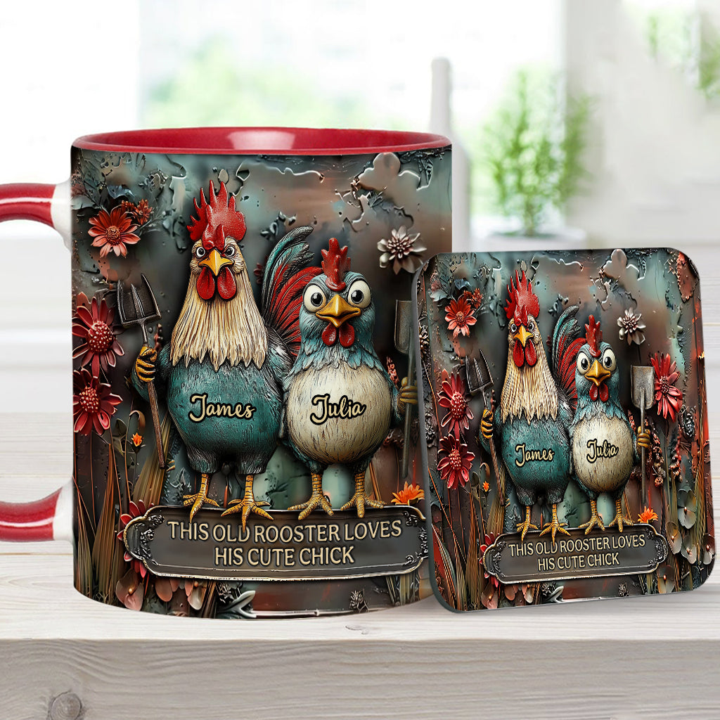 This Old Rooster Loves His Cute Chick - Personalized Chicken Accent Mug