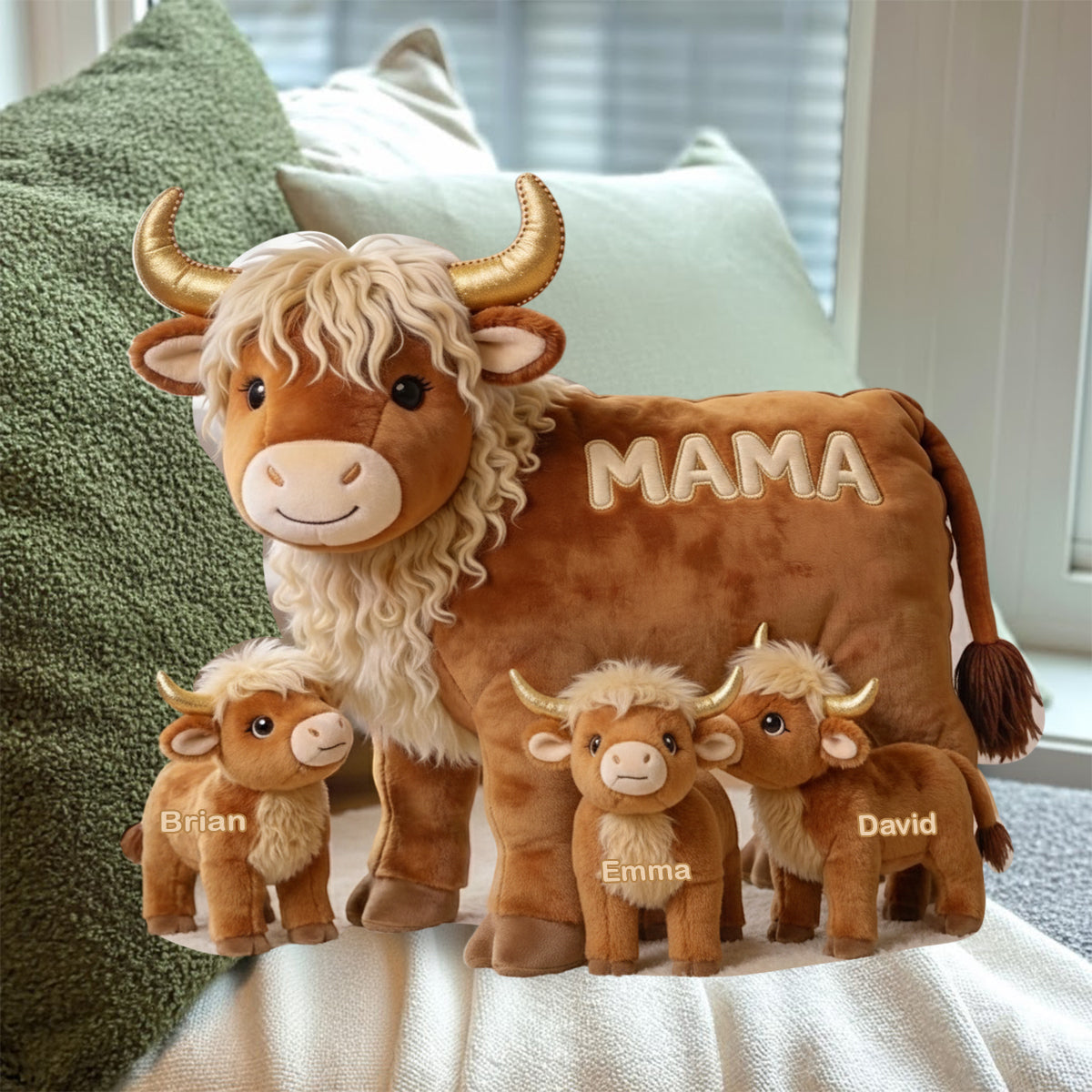 Cadeau « Maman Vache » pour maman/grand-mère - Coussin personnalisé en fausse fourrure en forme de grand-mère